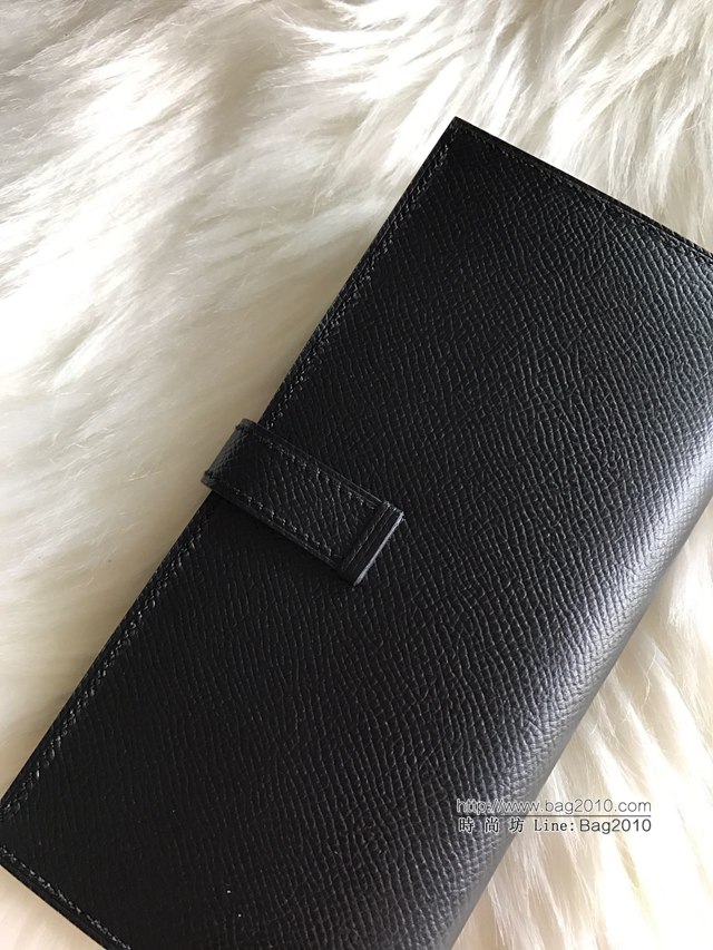 Hermes錢包 愛馬仕bearn長款錢夾 進口epsom皮 黑色 金扣銀扣  tdh2197